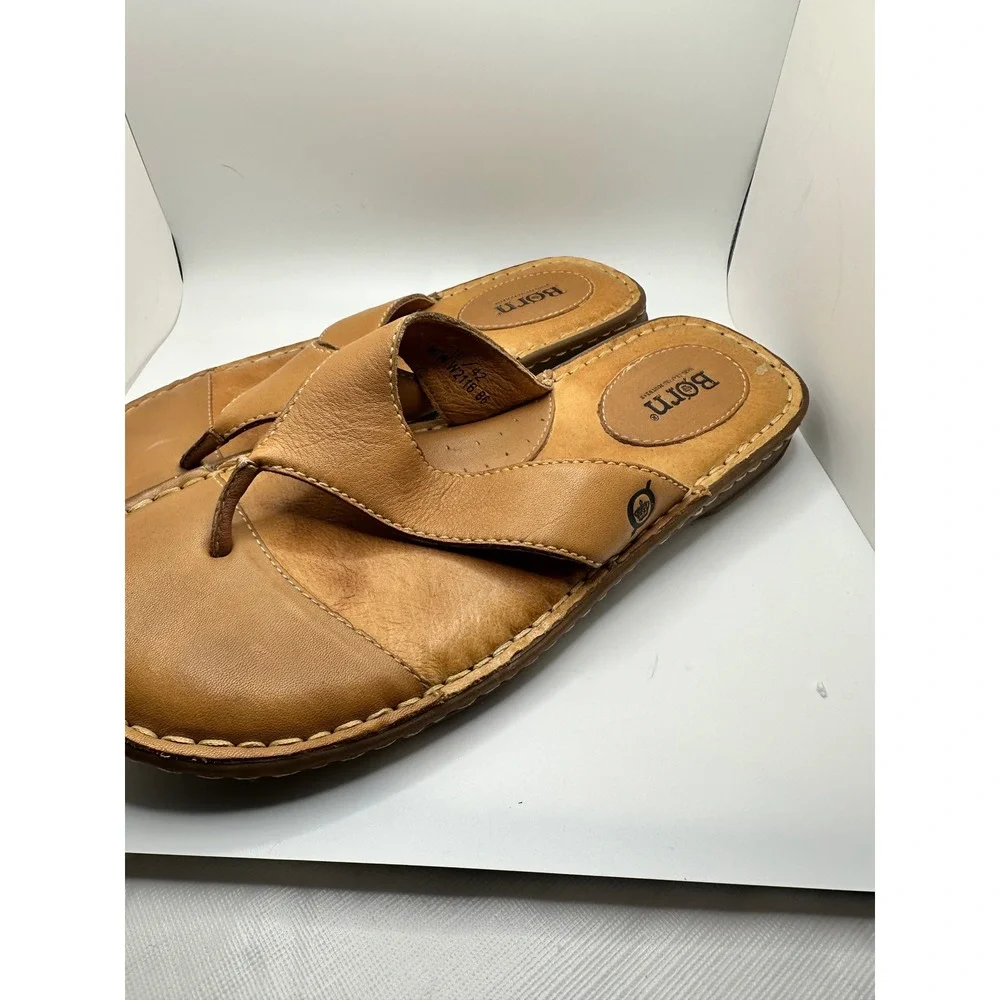 Born Tan Leather Thong Sandals Mens 10 Womens 12 W2116 B6 Hand Crafted Brown